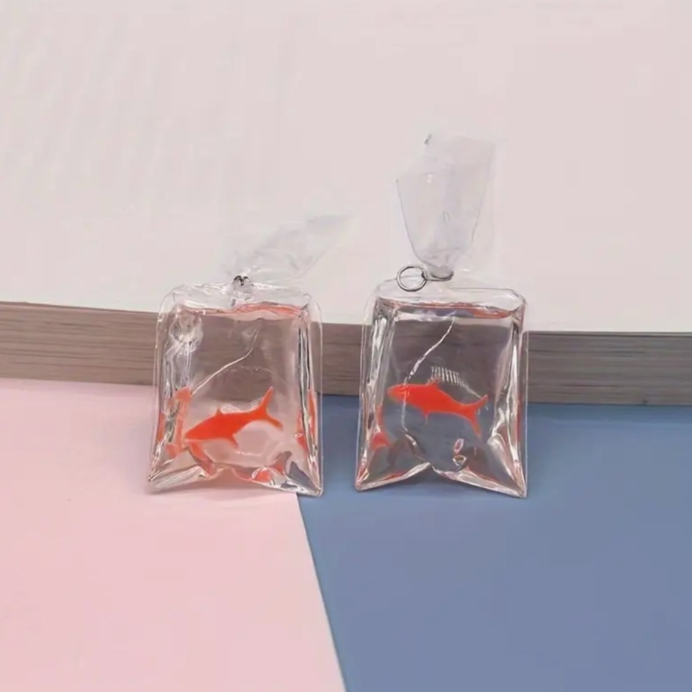 🐠Orange Goldfish Pet in a bag earrings - Picture 2 of 5